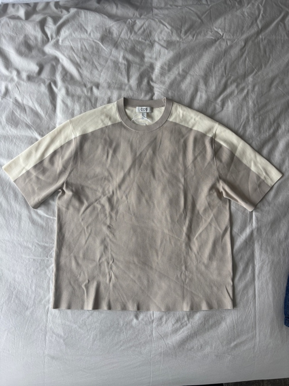 COS Mesh Panel Knit T-Shirt | NWT | Mole Off White | Relaxed Fit | Size (M)